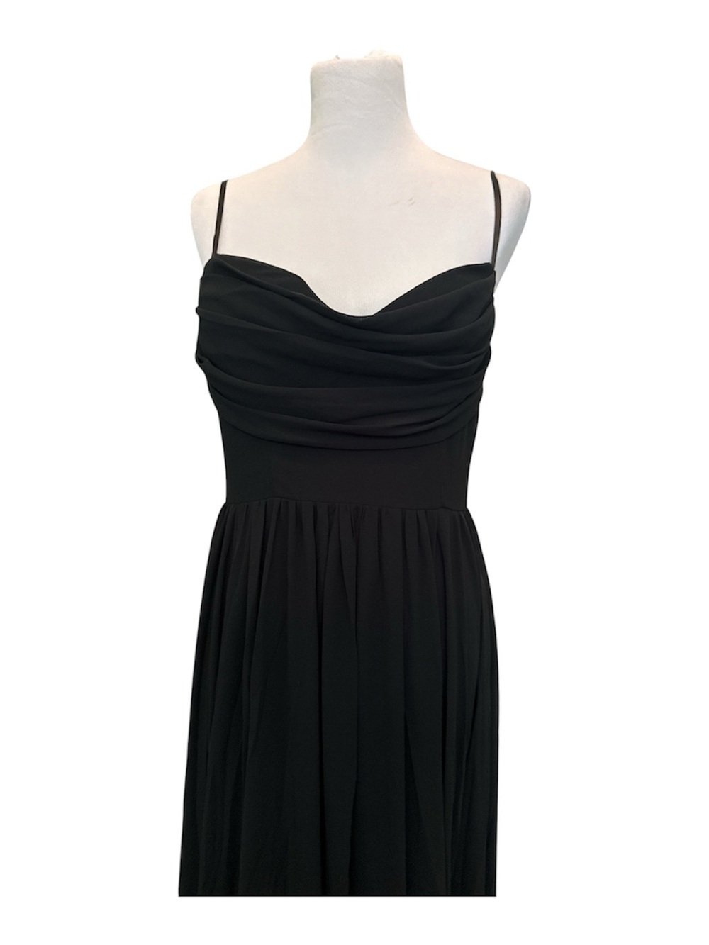 Aoshababi Dress Black Spaghetti Strap Maxi Lined Flowing Skirt Draped Bodice - Picture 5 of 5